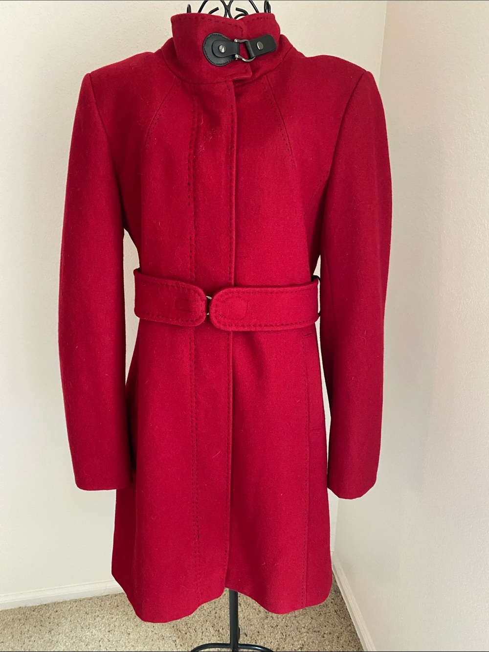 Via Spiga Red Belted Wool-Blend Trench Coat